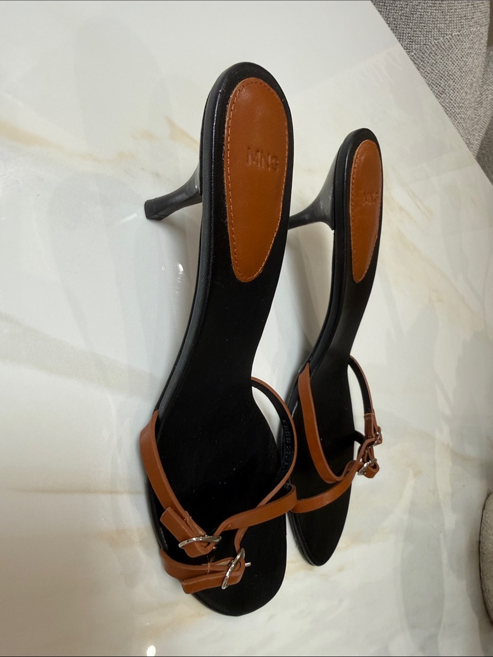 Zara Black Footbed Slide Sandals with Brown Straps - Picture 2 of 4